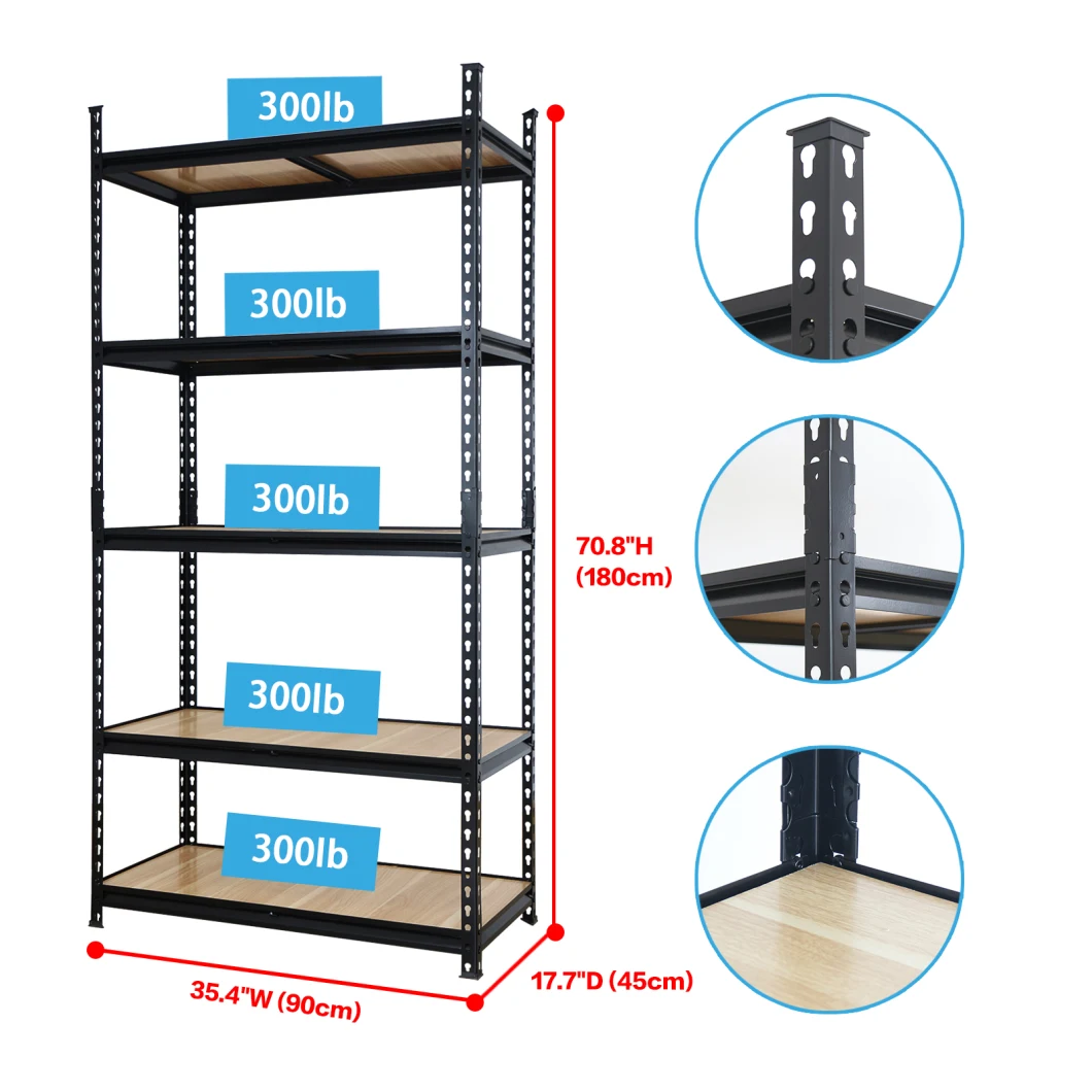 Adjustable 5 Layer Boltless Metal Shelf with Rivet Structure-180X90X45cm